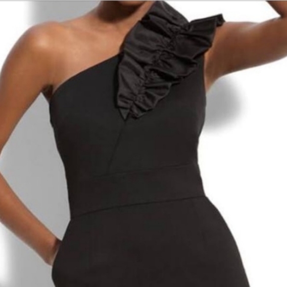 Trina Turk Sheila one shoulder black ruffle shift pencil mini dress S - Picture 2 of 8